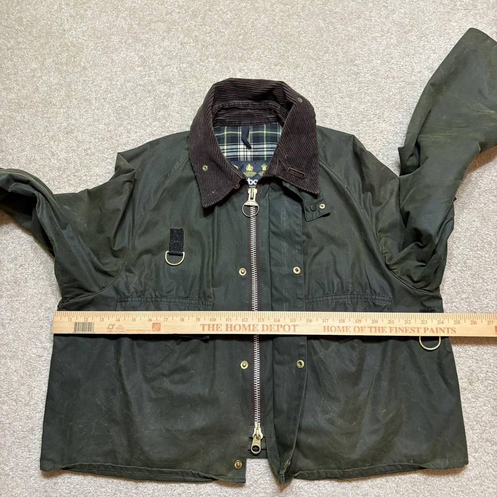 Vtg Barbour A130 Spey Jacket Mens Large Short Green Waxed Made England Hooded - Picture 9 of 16